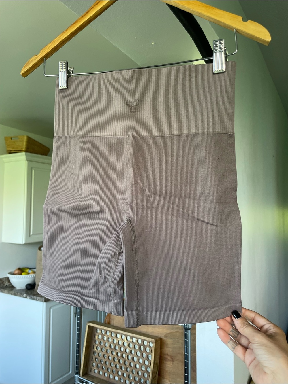 TNA x Aritzia Seamless High-Waist Ribbed Bike Shorts — Taupe